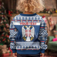 Personalized Serbia Christmas Kid Ugly Christmas Sweater Coat Of Arms - Blue Version - Wonder Print Shop