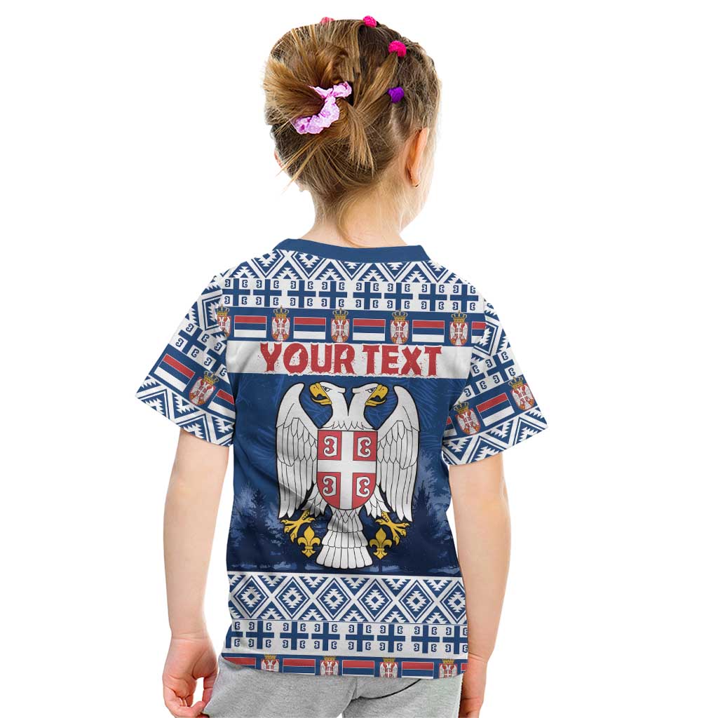 Personalized Serbia Christmas Kid T Shirt Coat Of Arms - Blue Version - Wonder Print Shop