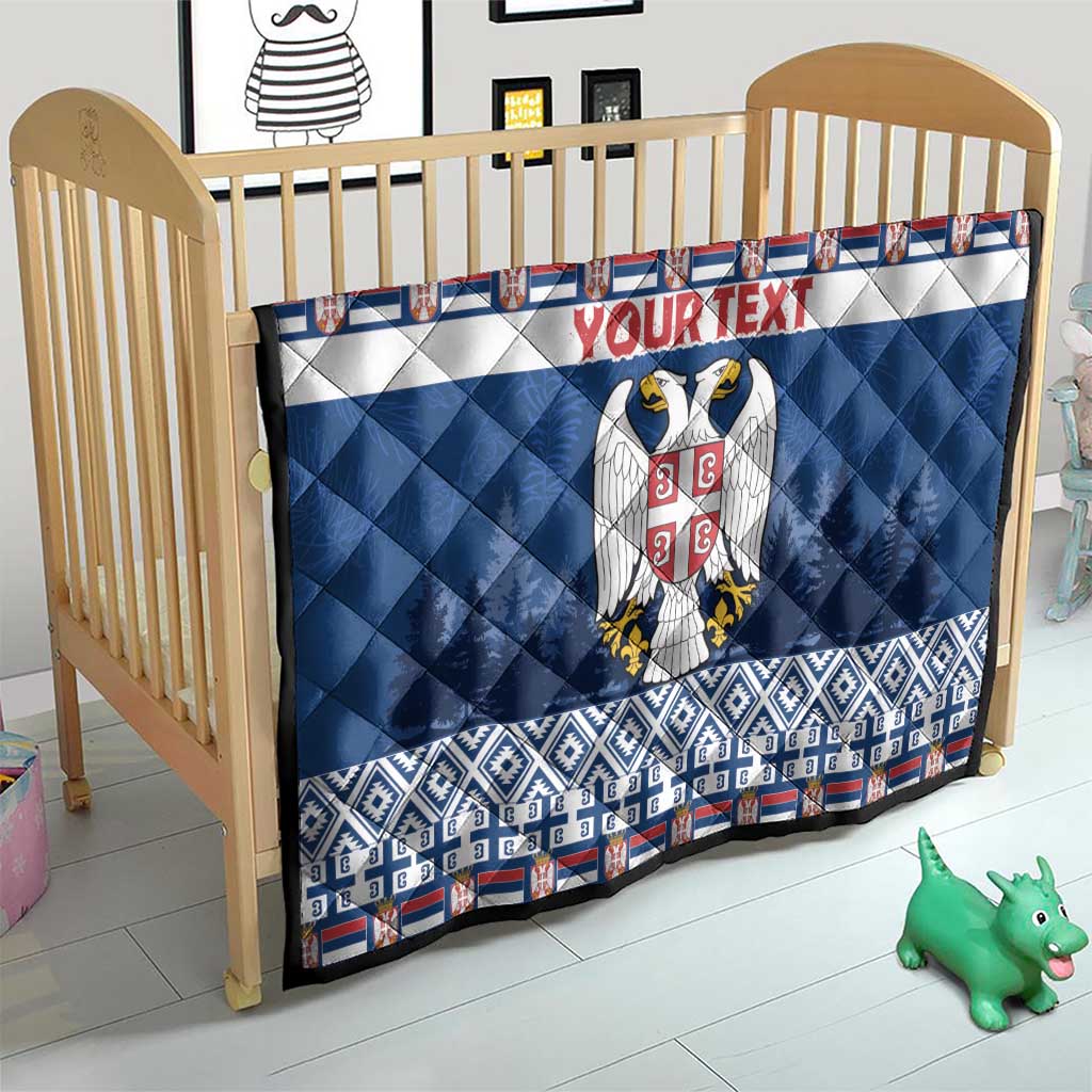Personalized Serbia Christmas Quilt Coat Of Arms - Blue Version - Wonder Print Shop