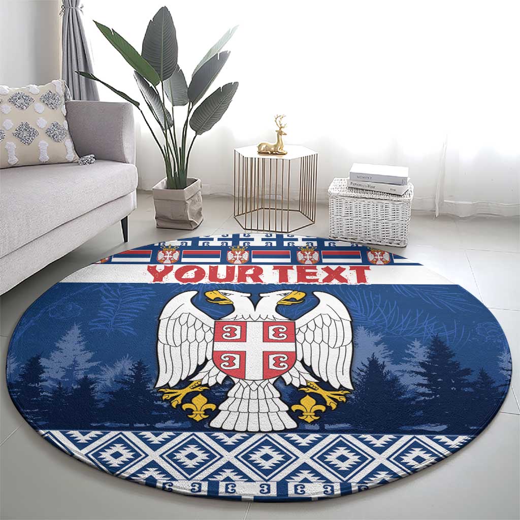 Personalized Serbia Christmas Round Carpet Coat Of Arms - Blue Version