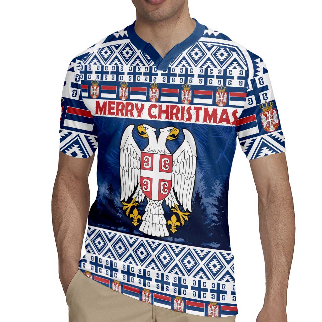 Personalized Serbia Christmas Rugby Jersey Coat Of Arms - Blue Version - Wonder Print Shop
