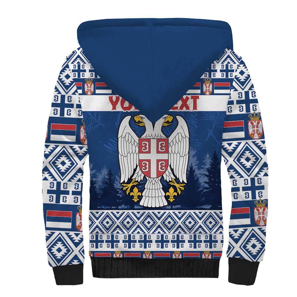 Personalized Serbia Christmas Sherpa Hoodie Coat Of Arms - Blue Version - Wonder Print Shop