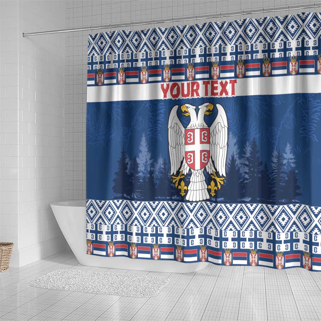 Personalized Serbia Christmas Shower Curtain Coat Of Arms - Blue Version
