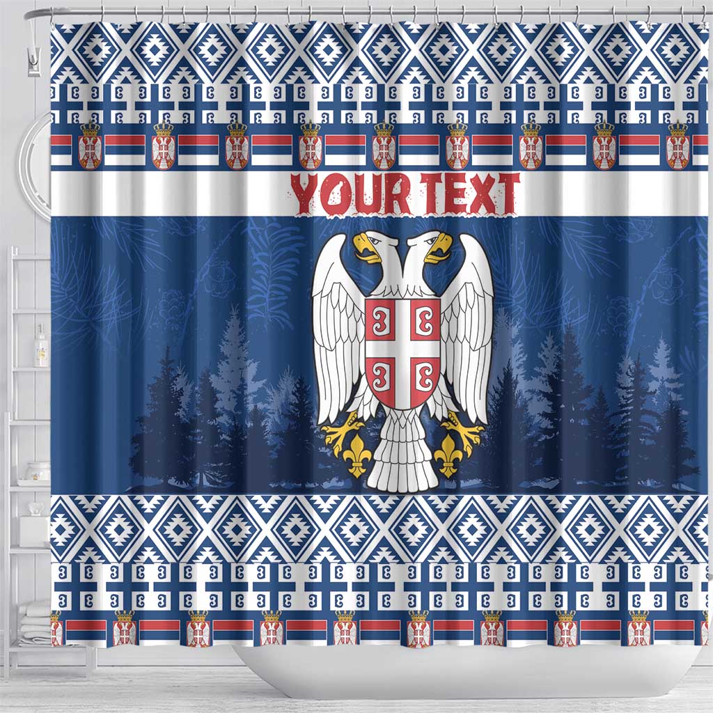Personalized Serbia Christmas Shower Curtain Coat Of Arms - Blue Version