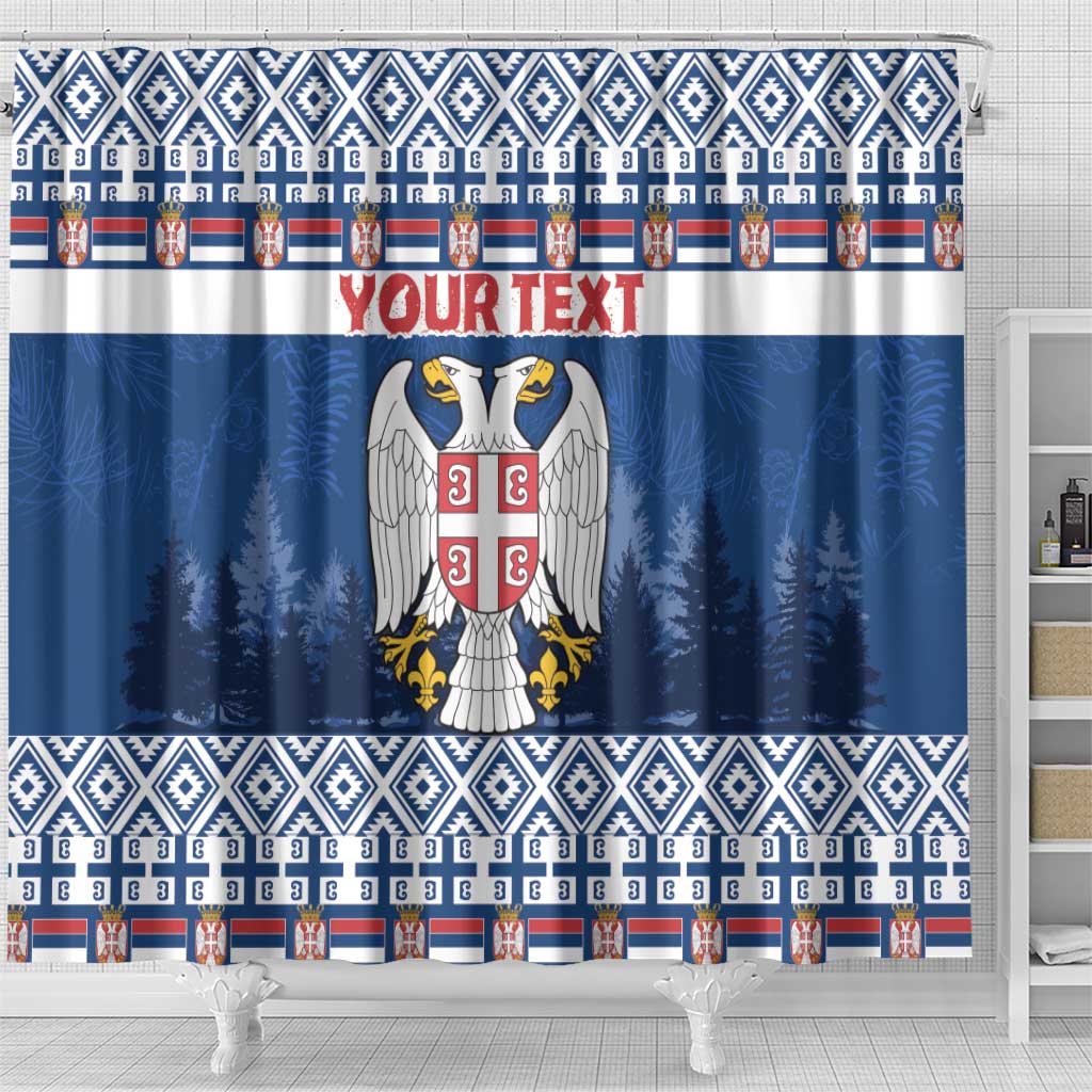 Personalized Serbia Christmas Shower Curtain Coat Of Arms - Blue Version
