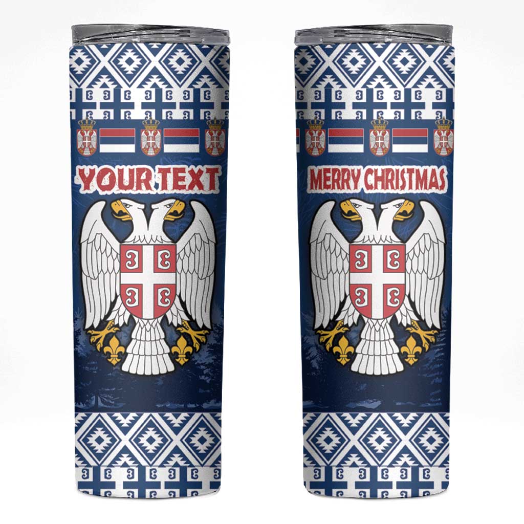 Personalized Serbia Christmas Skinny Tumbler Coat Of Arms - Blue Version - Wonder Print Shop