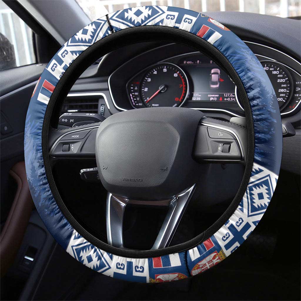 Serbia Christmas Steering Wheel Cover Coat Of Arms - Blue Version - Wonder Print Shop
