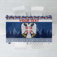 Personalized Serbia Christmas Tablecloth Coat Of Arms - Blue Version - Wonder Print Shop