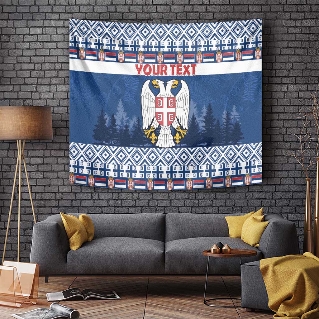 Personalized Serbia Christmas Tapestry Coat Of Arms - Blue Version - Wonder Print Shop
