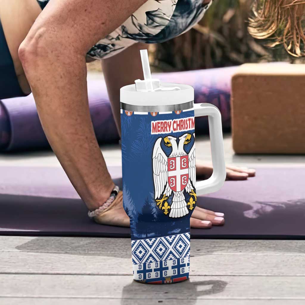 Personalized Serbia Christmas Tumbler With Handle Coat Of Arms - Blue Version - Wonder Print Shop