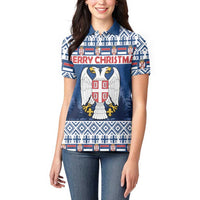Personalized Serbia Christmas Women Polo Shirt Coat Of Arms - Blue Version - Wonder Print Shop
