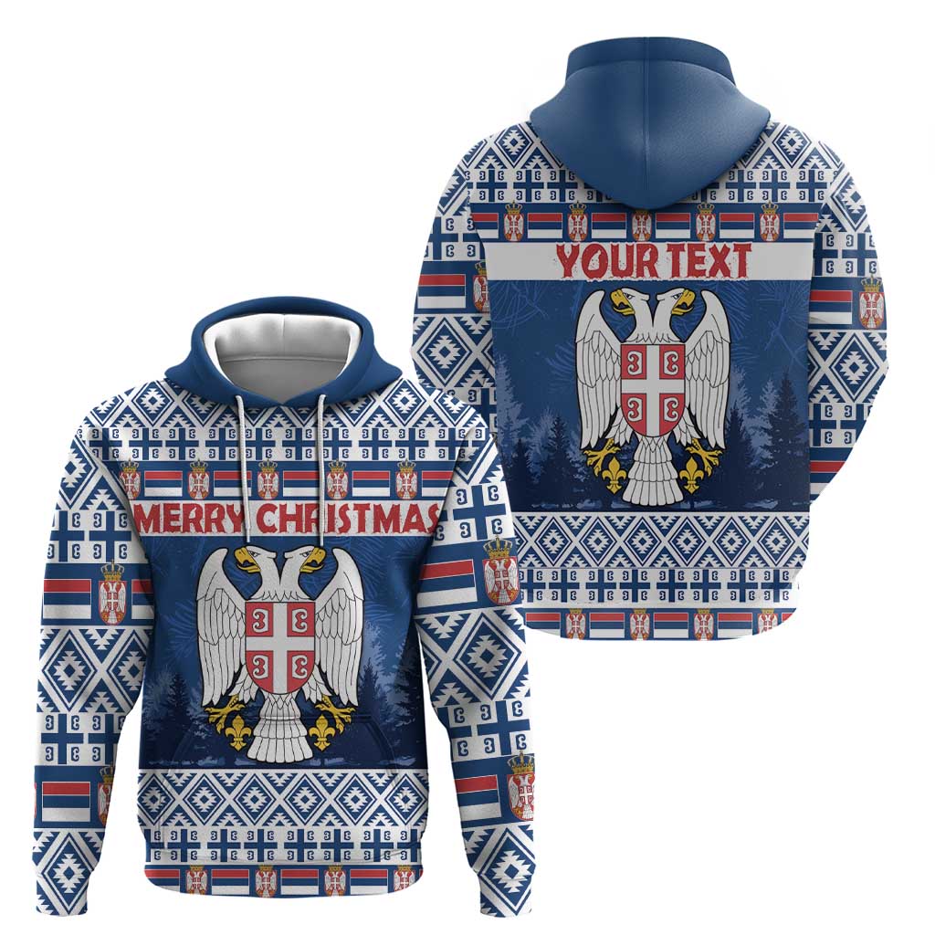 Personalized Serbia Christmas Zip Hoodie Coat Of Arms - Blue Version - Wonder Print Shop