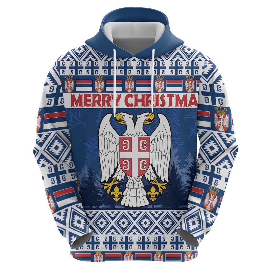 Personalized Serbia Christmas Zip Hoodie Coat Of Arms - Blue Version - Wonder Print Shop