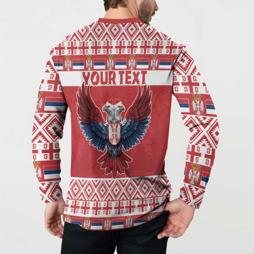 Personalized Serbia Christmas Button Sweatshirt Double-Headed Eagle - Red Version - Wonder Print Shop