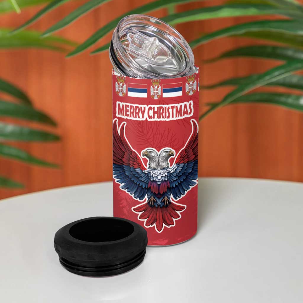 Personalized Serbia Christmas 4 in 1 Can Cooler Tumbler Double-Headed Eagle - Red Version - Wonder Print Shop