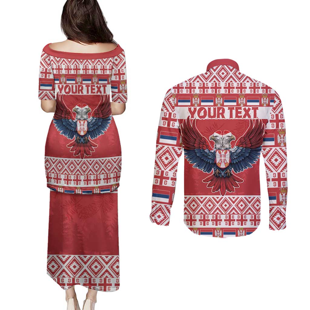 Personalized Serbia Christmas Couples Matching Puletasi and Long Sleeve Button Shirt Double-Headed Eagle - Red Version - Wonder Print Shop