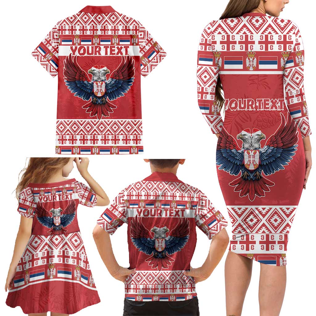 Personalized Serbia Christmas Family Matching Long Sleeve Bodycon Dress and Hawaiian Shirt Double-Headed Eagle - Red Version - Wonder Print Shop