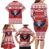 Personalized Serbia Christmas Family Matching Long Sleeve Bodycon Dress and Hawaiian Shirt Double-Headed Eagle - Red Version - Wonder Print Shop