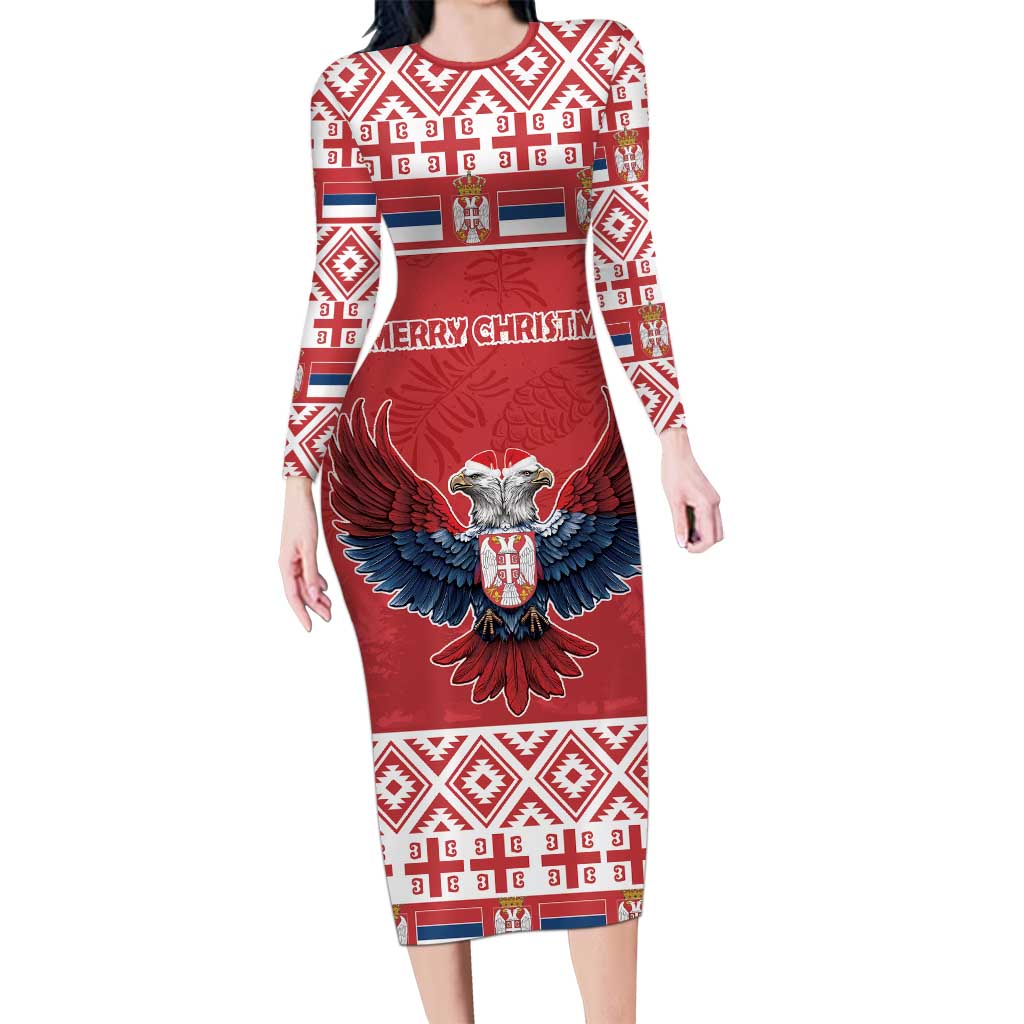 Personalized Serbia Christmas Family Matching Long Sleeve Bodycon Dress and Hawaiian Shirt Double-Headed Eagle - Red Version - Wonder Print Shop