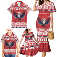 Personalized Serbia Christmas Family Matching Mermaid Dress and Hawaiian Shirt Double-Headed Eagle - Red Version - Wonder Print Shop