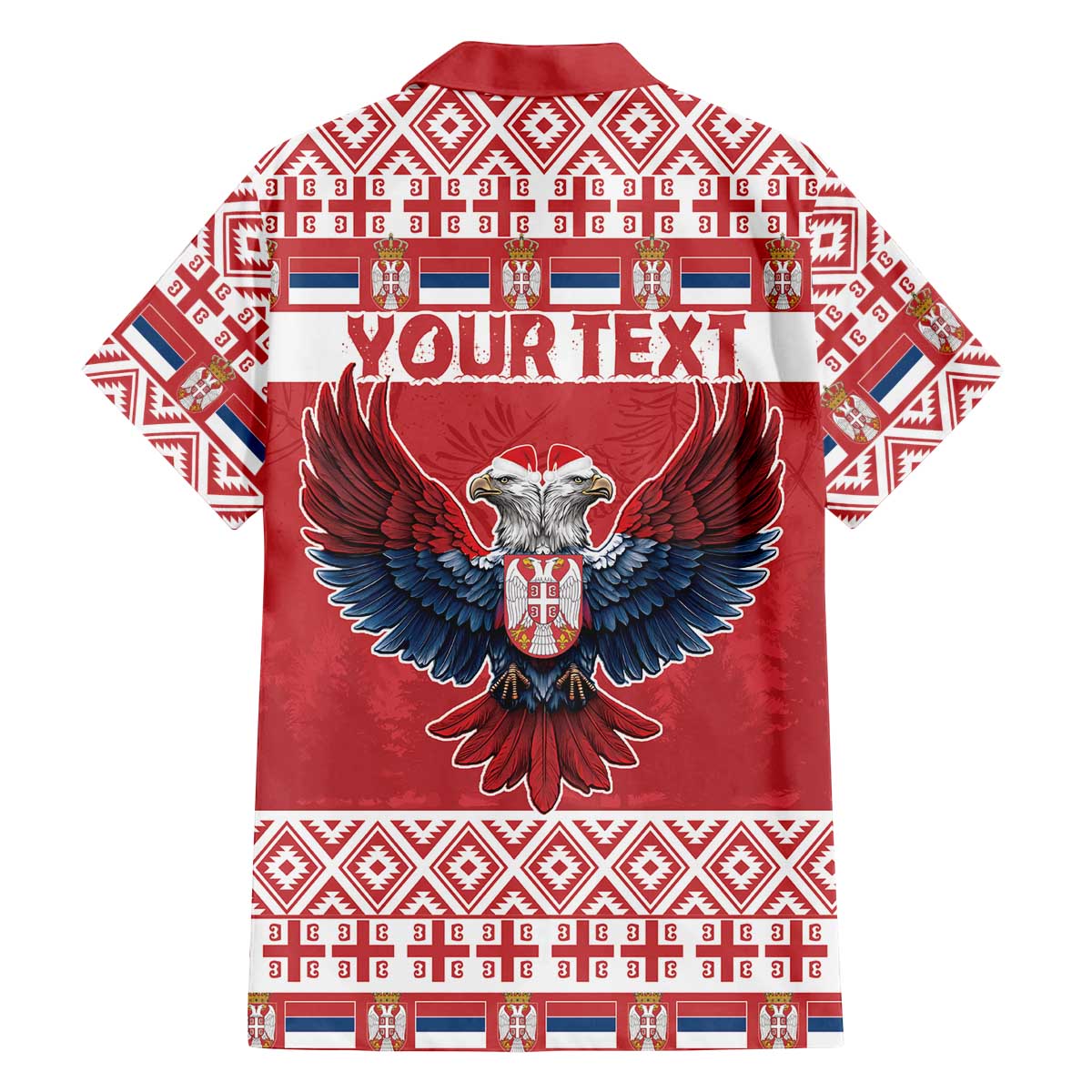 Personalized Serbia Christmas Family Matching Off The Shoulder Long Sleeve Dress and Hawaiian Shirt Double-Headed Eagle - Red Version - Wonder Print Shop