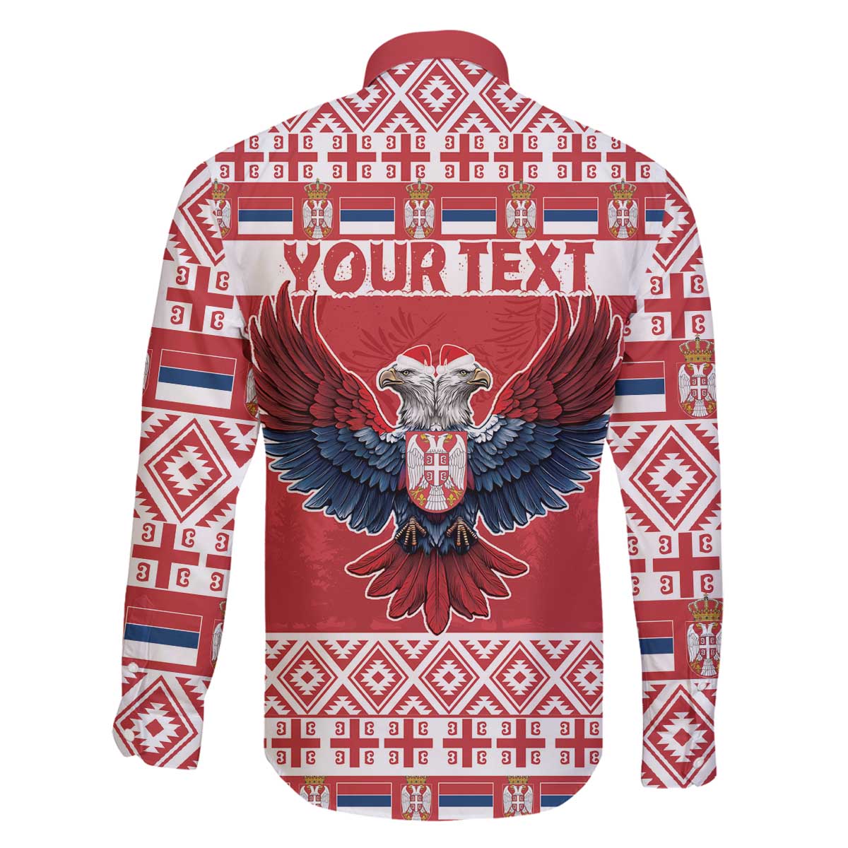 Personalized Serbia Christmas Family Matching Off The Shoulder Long Sleeve Dress and Hawaiian Shirt Double-Headed Eagle - Red Version - Wonder Print Shop