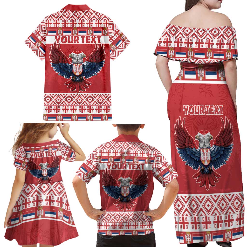 Personalized Serbia Christmas Family Matching Off Shoulder Maxi Dress and Hawaiian Shirt Double-Headed Eagle - Red Version - Wonder Print Shop