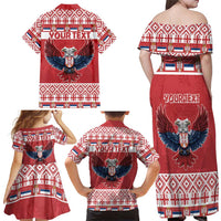 Personalized Serbia Christmas Family Matching Off Shoulder Maxi Dress and Hawaiian Shirt Double-Headed Eagle - Red Version - Wonder Print Shop