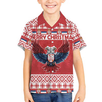 Personalized Serbia Christmas Family Matching Off Shoulder Maxi Dress and Hawaiian Shirt Double-Headed Eagle - Red Version - Wonder Print Shop