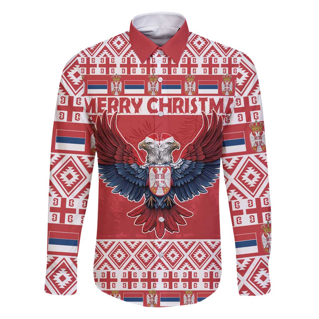 Personalized Serbia Christmas Family Matching Off Shoulder Short Dress and Hawaiian Shirt Double-Headed Eagle - Red Version - Wonder Print Shop