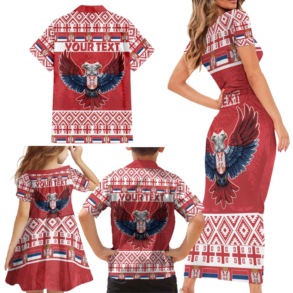 Personalized Serbia Christmas Family Matching Short Sleeve Bodycon Dress and Hawaiian Shirt Double-Headed Eagle - Red Version - Wonder Print Shop