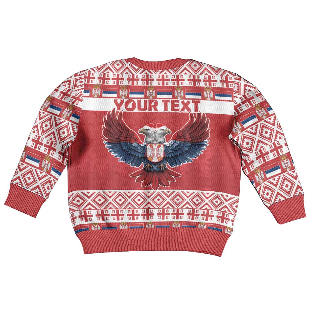 Personalized Serbia Christmas Kid Ugly Christmas Sweater Double-Headed Eagle - Red Version - Wonder Print Shop