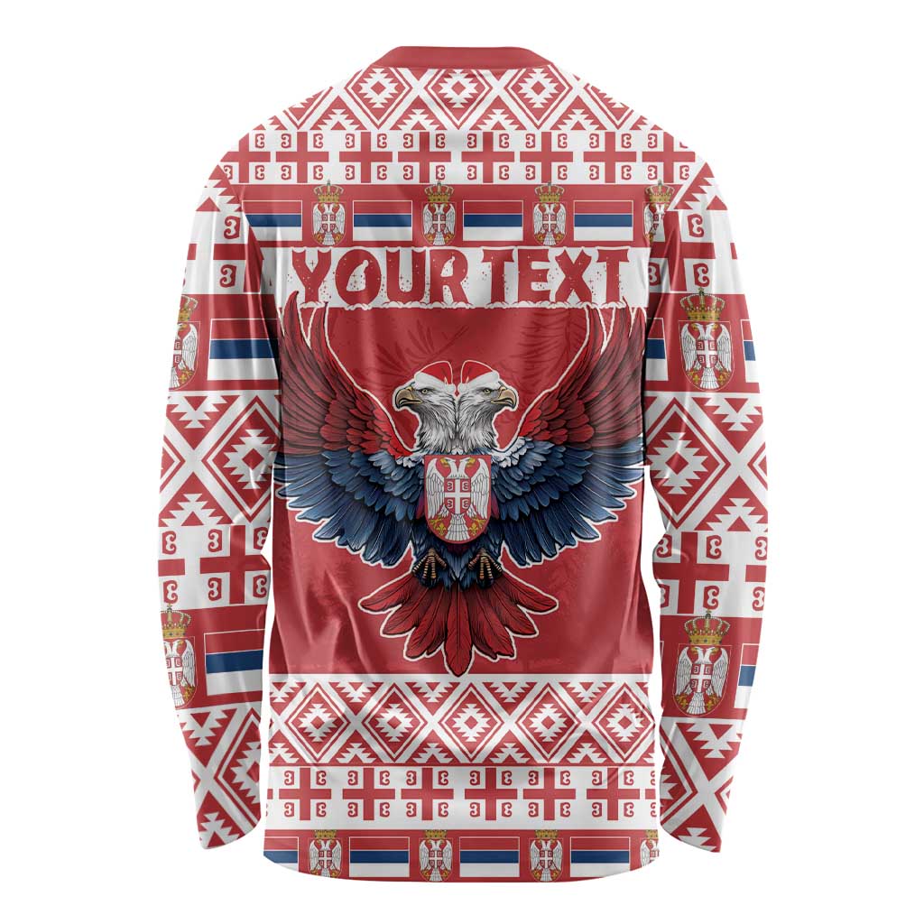 Personalized Serbia Christmas Long Sleeve Shirt Double-Headed Eagle - Red Version - Wonder Print Shop