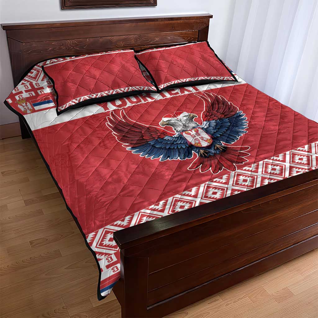 Personalized Serbia Christmas Quilt Bed Set Double-Headed Eagle - Red Version - Wonder Print Shop