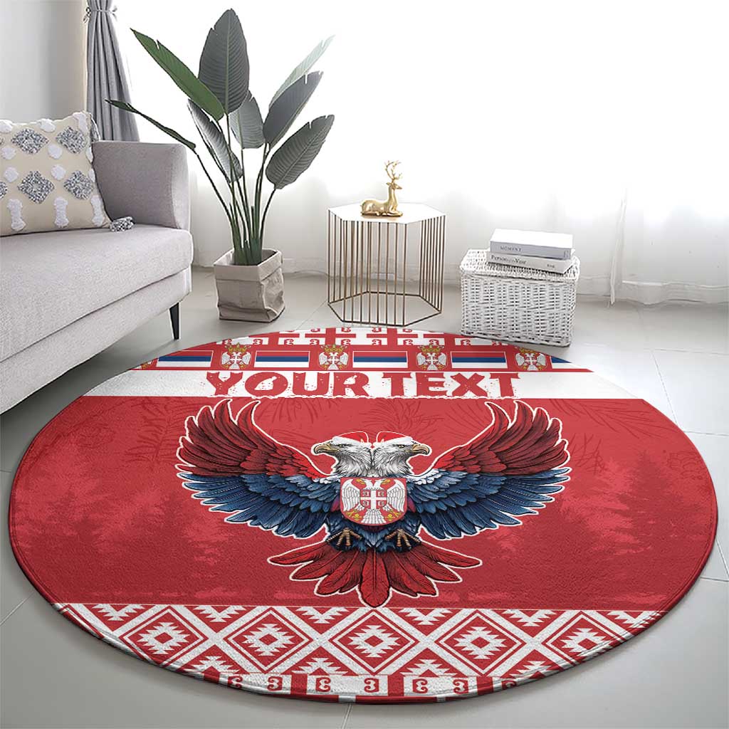 Personalized Serbia Christmas Round Carpet Double-Headed Eagle - Red Version