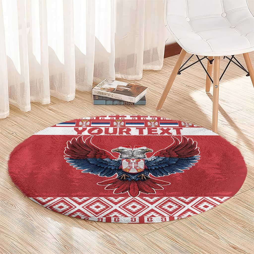 Personalized Serbia Christmas Round Carpet Double-Headed Eagle - Red Version