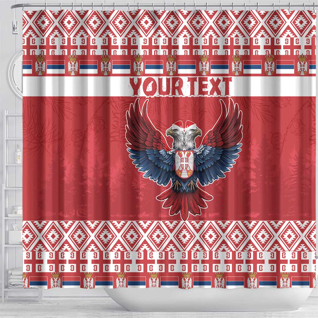 Personalized Serbia Christmas Shower Curtain Double-Headed Eagle - Red Version