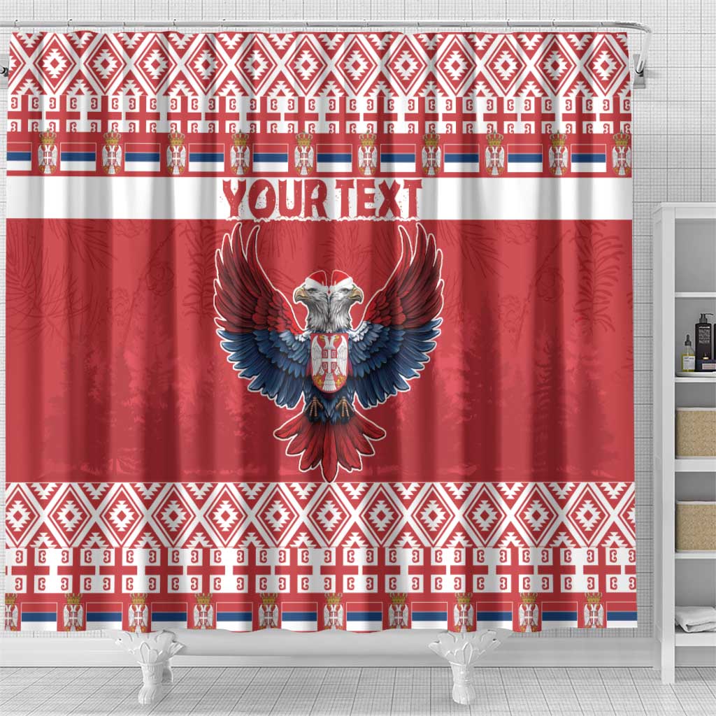 Personalized Serbia Christmas Shower Curtain Double-Headed Eagle - Red Version