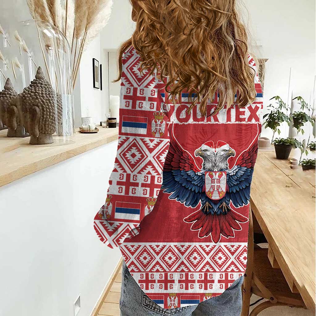 Personalized Serbia Christmas Women Casual Shirt Double-Headed Eagle - Red Version - Wonder Print Shop