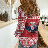 Personalized Serbia Christmas Women Casual Shirt Double-Headed Eagle - Red Version - Wonder Print Shop