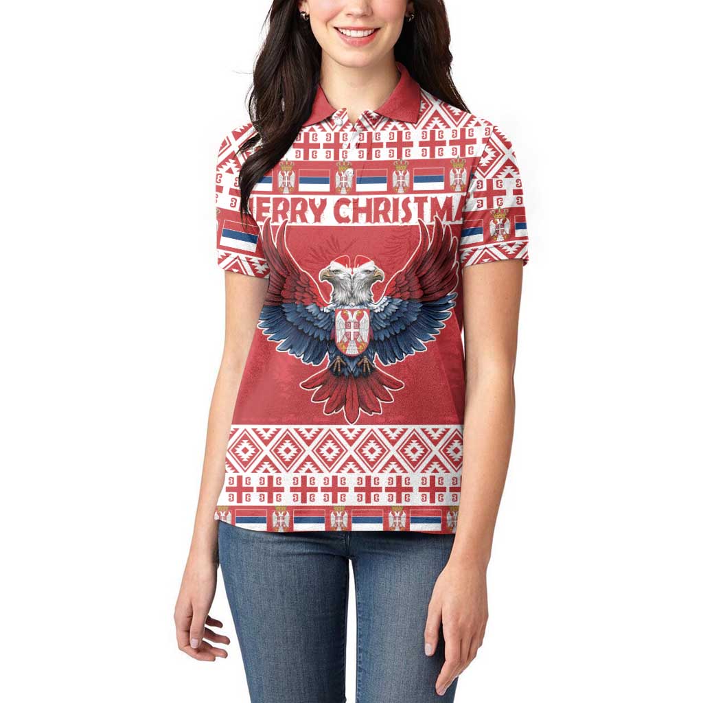 Personalized Serbia Christmas Women Polo Shirt Double-Headed Eagle - Red Version - Wonder Print Shop