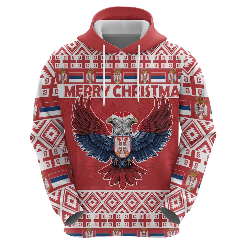 Personalized Serbia Christmas Zip Hoodie Double-Headed Eagle - Red Version - Wonder Print Shop