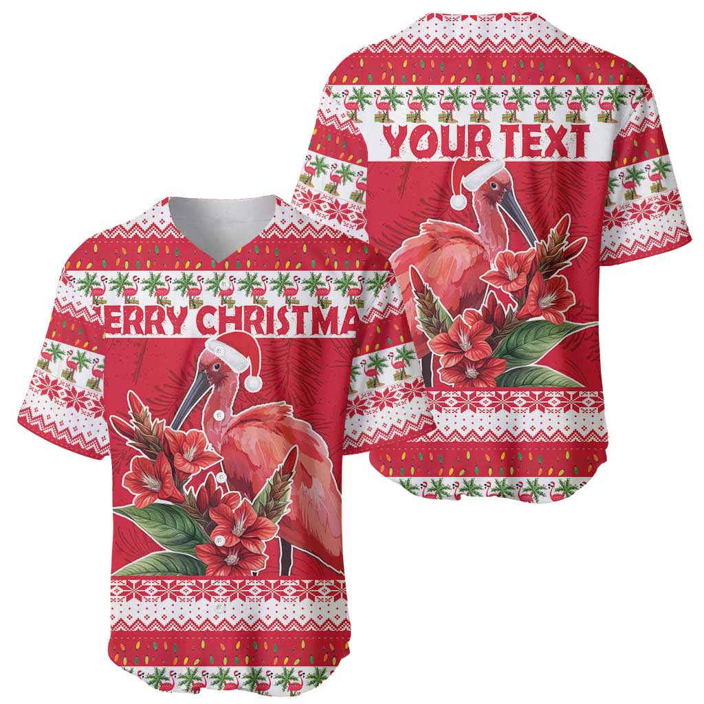Personalized Trinidad and Tobago Christmas Baseball Jersey Scarlet Ibis with Chaconia Flowers - Wonder Print Shop