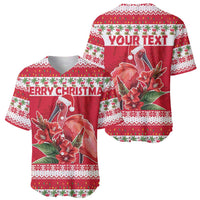Personalized Trinidad and Tobago Christmas Baseball Jersey Scarlet Ibis with Chaconia Flowers - Wonder Print Shop