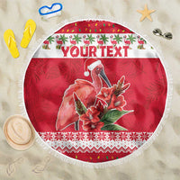 Personalized Trinidad and Tobago Christmas Beach Blanket Scarlet Ibis with Chaconia Flowers - Wonder Print Shop