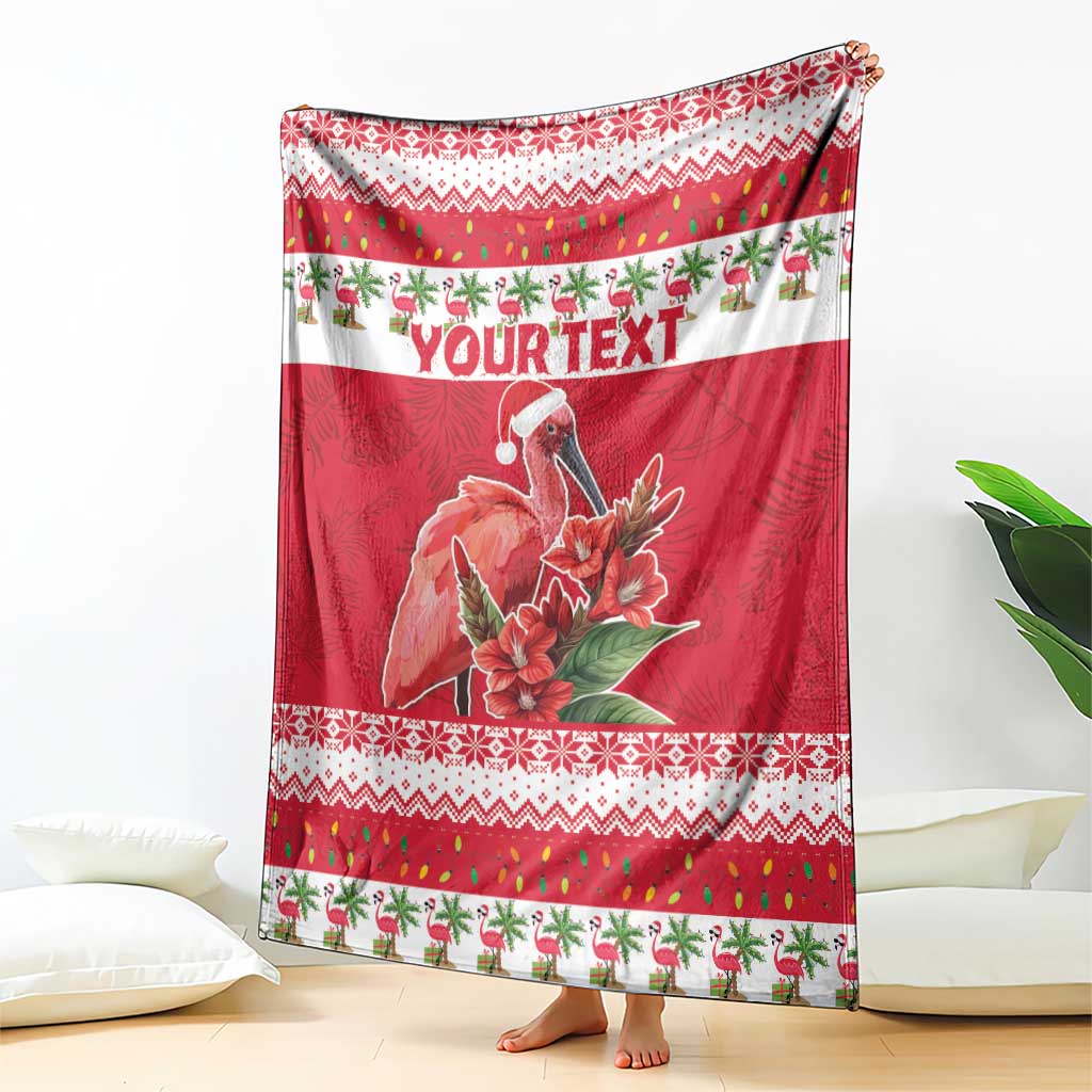 Personalized Trinidad and Tobago Christmas Blanket Scarlet Ibis with Chaconia Flowers