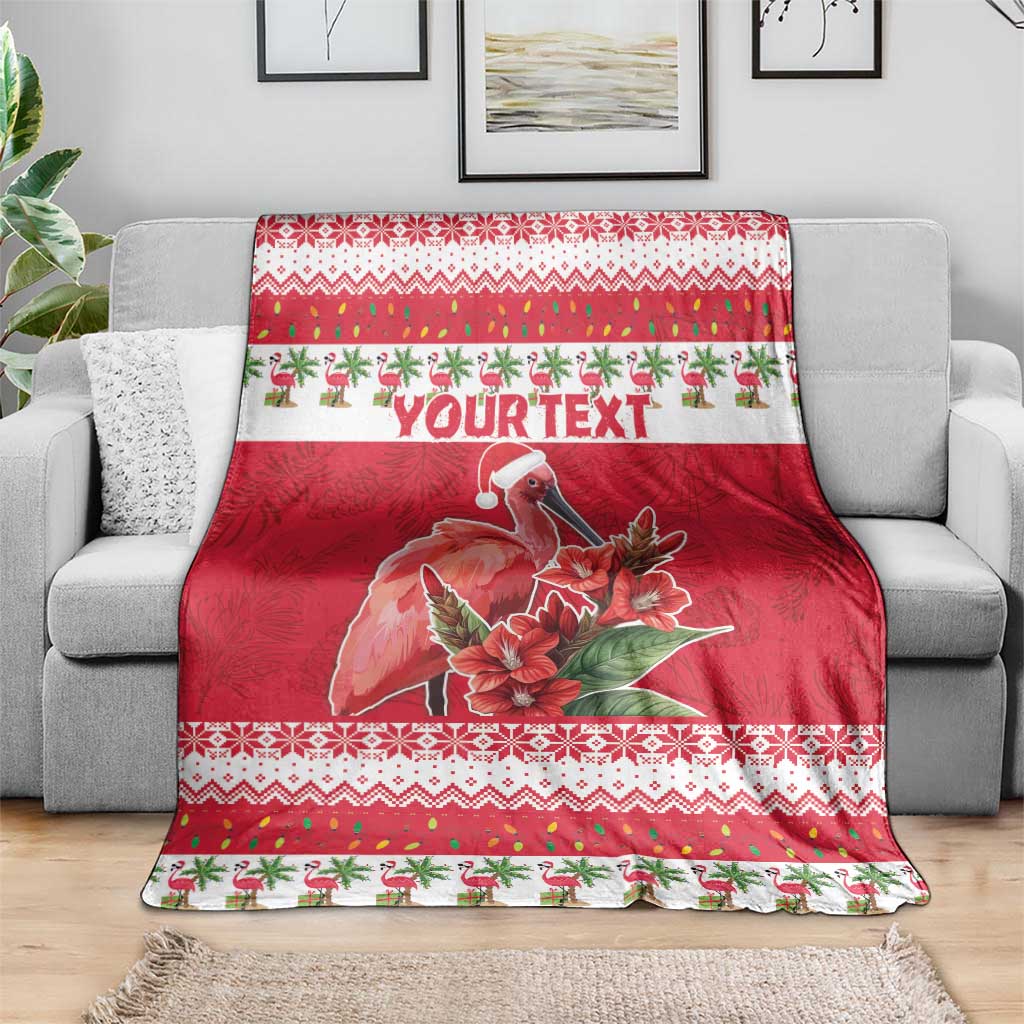 Personalized Trinidad and Tobago Christmas Blanket Scarlet Ibis with Chaconia Flowers