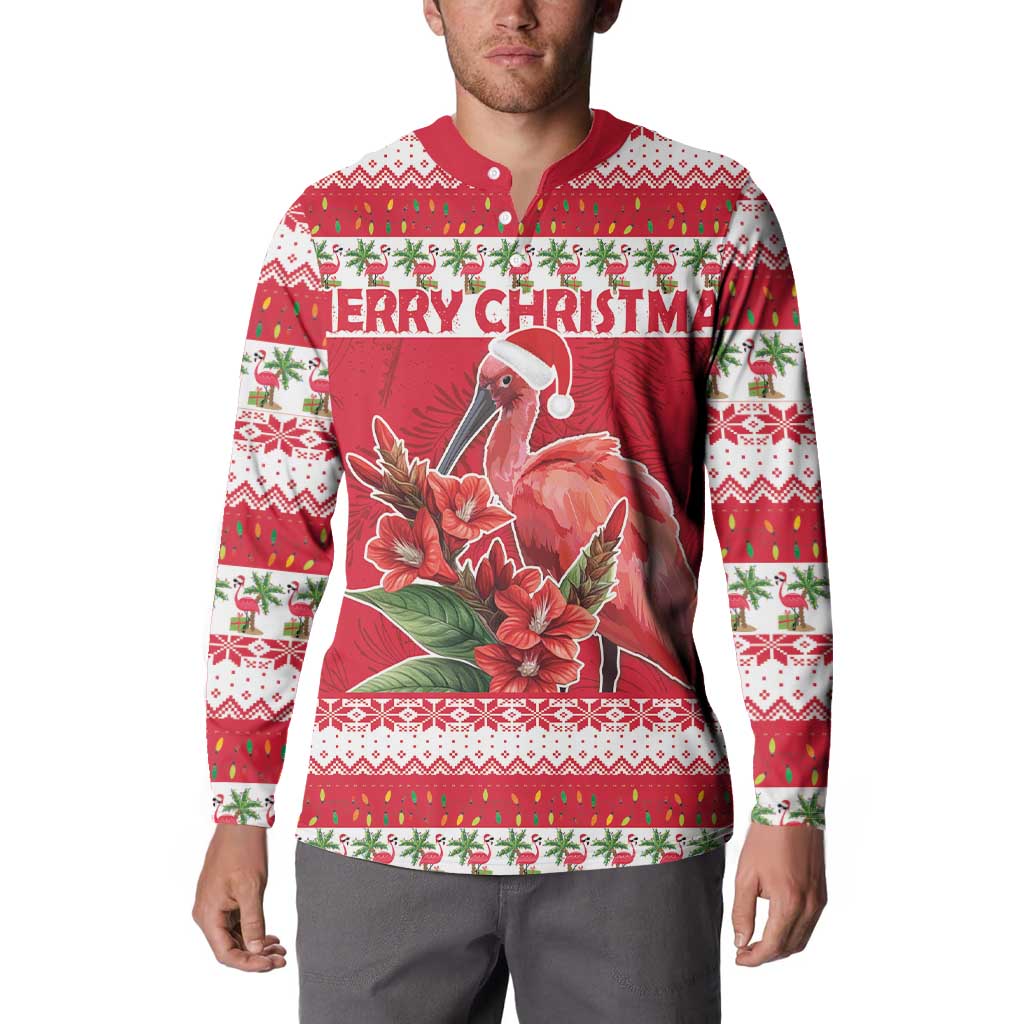 Personalized Trinidad and Tobago Christmas Button Sweatshirt Scarlet Ibis with Chaconia Flowers - Wonder Print Shop