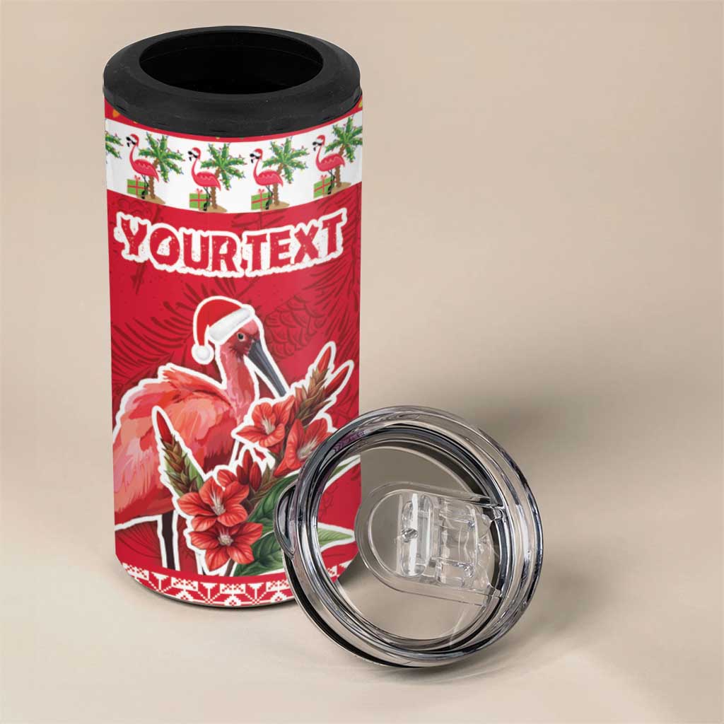Personalized Trinidad and Tobago Christmas 4 in 1 Can Cooler Tumbler Scarlet Ibis with Chaconia Flowers - Wonder Print Shop