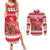 Personalized Trinidad and Tobago Christmas Couples Matching Summer Maxi Dress and Long Sleeve Button Shirt Scarlet Ibis with Chaconia Flowers - Wonder Print Shop
